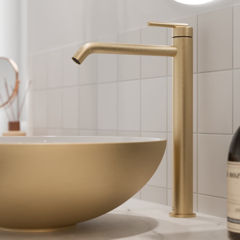 Crosswater 3ONE6 Lever Brushed Brass Tall Basin Monobloc - Image 1